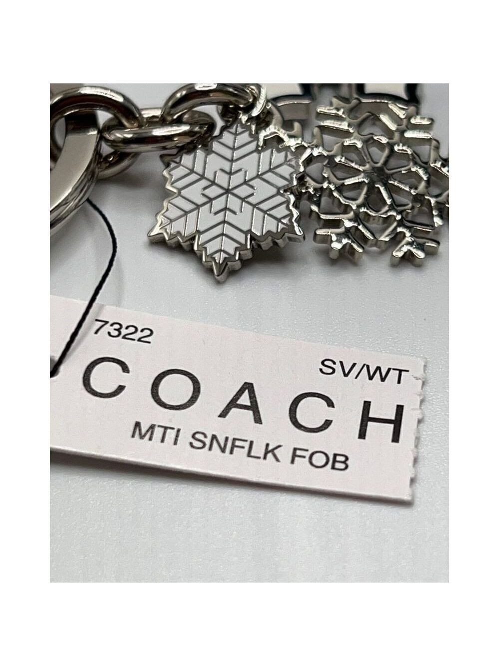 COACH White 3 snowflake Purse Charm Key Chain / Fob Silver White - Picture 2 of 8